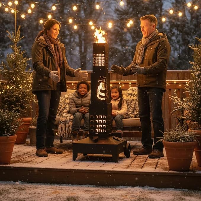 51" Smudge Pot Heater with Wheels, 7-Gallon Waste Oil Patio Heater,Heavy-Duty Steel Pyramid Design,Portable Fireplace for Backyard, Porch, Patio and Garden (Snake)