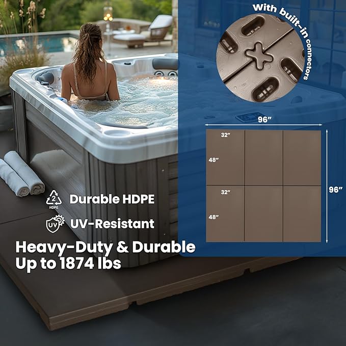 XtremepowerUS 48" x 32" Hot Tub Spa Pad Small Pool Placement Pad Concrete Pad Alternative Inflatable Pool Floor Pad/Base Foundation, 2-Pack