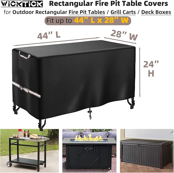 Rectangular Gas Fire Pit Table Cover 44 x 28 inch, Waterproof 600D Heavy Duty Fire Table Cover for 40 - 44 inch Patio Propane Firepit Tables