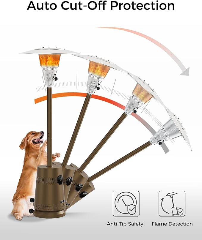 50,000 BTU Patio Heater for Outdoor Use With Adjustable Heat Focusing Top, Portable Propane Patio Heater with Wheels, Stainless Steel Burner for Porch Deck Garden (Brown)