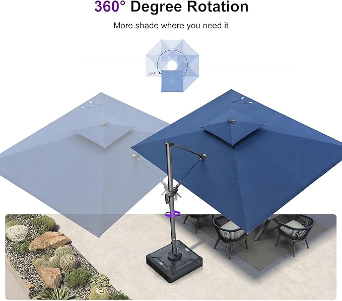 PURPLE LEAF 9' X 12' Sunbrella Cantilever Umbrella Outdoor Double Top Large Rectangle Umbrella Heavy Duty 360° Rotation Offset Patio Umbrella for Garden Deck Pool Backyard Spectrum Indigo