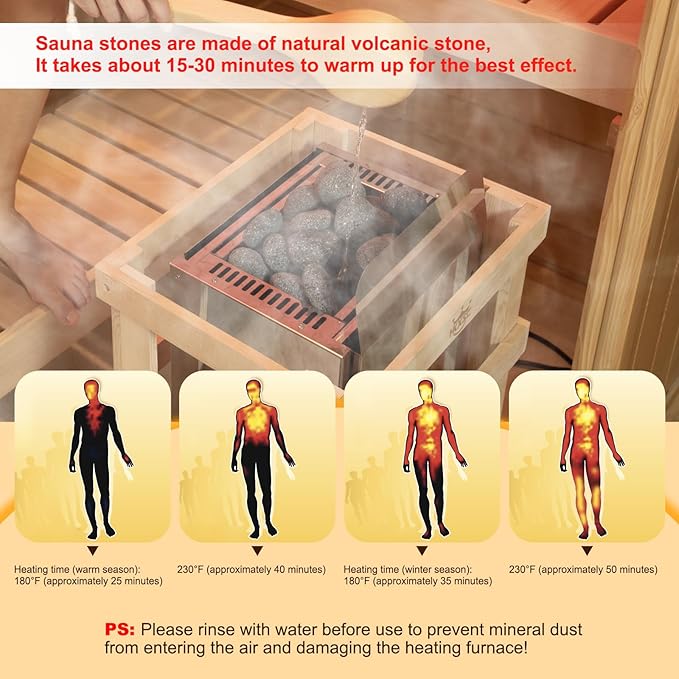 2 Person Traditional Home Steam Sauna with Red Light Therapy and Negative Ions,No EMF - Indoor Personal Luxury Spa for House and Gym - Made from Canadian Hemlock