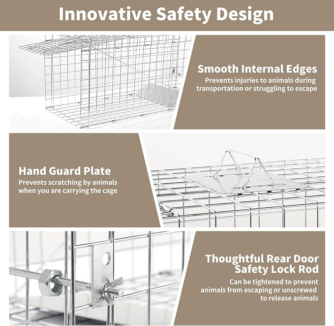 Animal Traps,Live Animal Trap for Cats,Raccoons,Rabbits,cat Trap for Stray Cats,Live Traps for Raccoons,Steel Foldable with Pedal Triggers (41.33 x 16.14 x 18.11 inches)