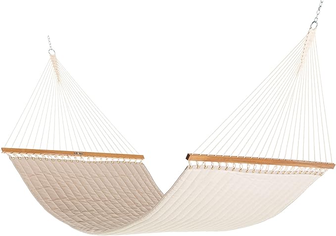Original Pawleys Island Large Antique Beige Sunbrella Quilted Hammock – 13 ft. x 55 in., 2-Person, 450 lb Capacity, Oak Spreader Bar, Handcrafted in The USA