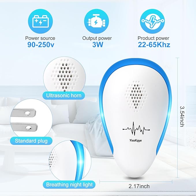 Ultrasonic Pest Repeller 6 Packs, Pest Repellent Ultrasonic Plug In, Repellent Indoor for Roach Killer Indoor Infestation, Mouse, Ant, Spider, Bug, Mosquito and Rodent Pest Control Plug in Bug Catcher