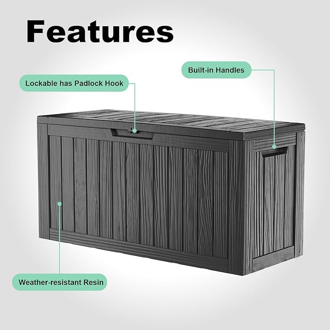 90 Gallon Deck Box Large Outdoor Storage for Patio Furniture,Outdoor Cushions,Garden Tools and Pool Supplies,Waterproof,Resin,Lockable (Black,90 Gallon)