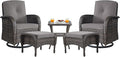 Belord Small Conversation Sets Patio Funiture - 5 Piece Outdoor Swivel Rocker Wicker Furniture Sets with Ottomans Side Table Perfect for Patio Deck Backyard, Brown Wicker Grey Cushion