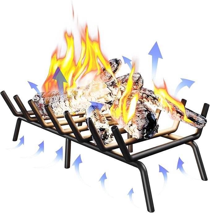 Fireplace Grate 21 Inch, Firewood Log Holder Rack, Heavy Duty Fire Wood Stove Grates for Indoor Outdoor Camping Chimney Hearth Burning Fireplace Accessories Tools