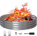 60 Inch Outdoor Fire Pit Ring, Round Galvanized Portable Fire Pit for Camping, Metal Steel Bonfire Fire Ring for Outside, Backyard