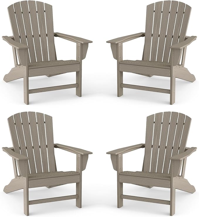 BRIOPAWS Adirondack-Chairs-Set of 4 | HDPE Plastic | Fire Pit Chair | Oversized | Wood Grain | All Weather | for Deck Outdoor Poolside Campfire