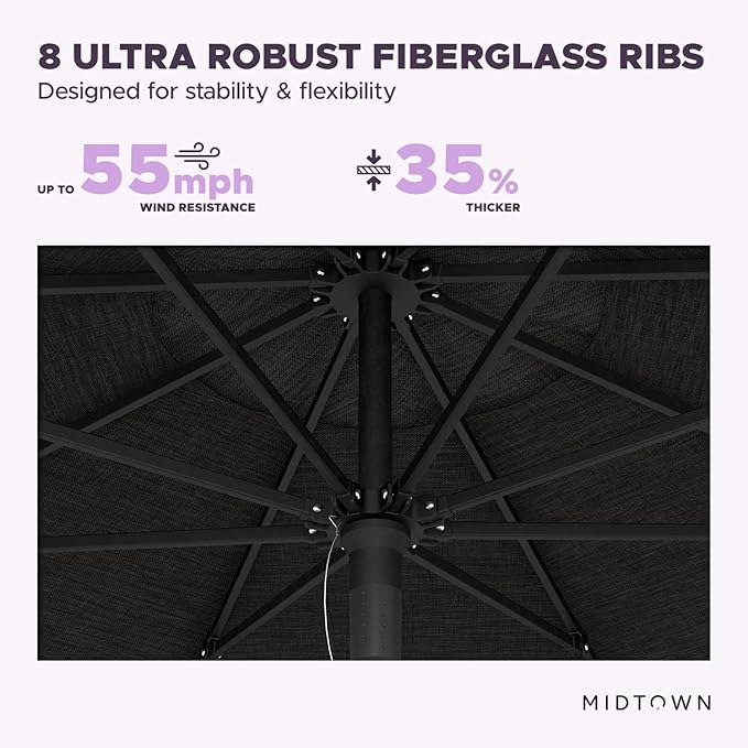 Midtown Umbrellas Push Pop Sunbrella Umbrella 9 Feet Outdoor Umbrella in Spectrum Carbon Fabric - Patio Umbrella, Backyard Umbrella, Garden Umbrella, Picnic Table Umbrella & Pool Umbrella - Black Pole