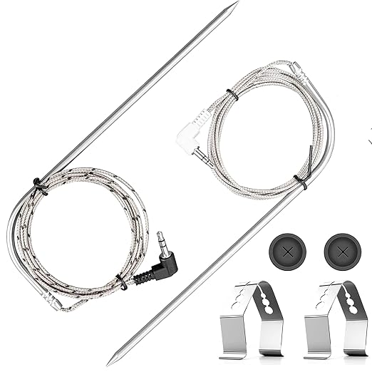 Meat Probes for Traeger Temperature Probe BAC431 Thermometer Clip Grommets Wood Pellet Smoker Grill Replacement Parts Black & White 3.5mm Plug BBQ Accessories