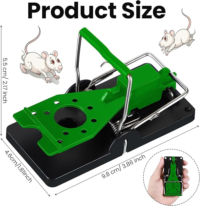 Qualirey 24 Pcs Mouse Traps Plastic Snap Rat Trap Bulk Reusable Quick Effective Safe for Indoor Outdoor Home House Warehouse Garden Kitchen 3.86 x 1.81 x 2.17 Inch (Black,Green)