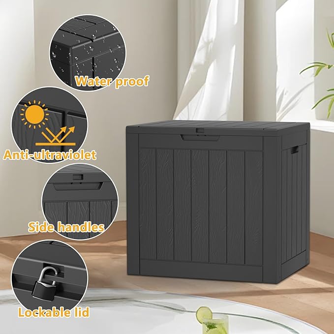 37 Gallon Deck Box Large Outdoor Storage for Patio Furniture,Outdoor Cushions,Garden Tools and Pool Supplies,Waterproof,Resin,Lockable(Black)