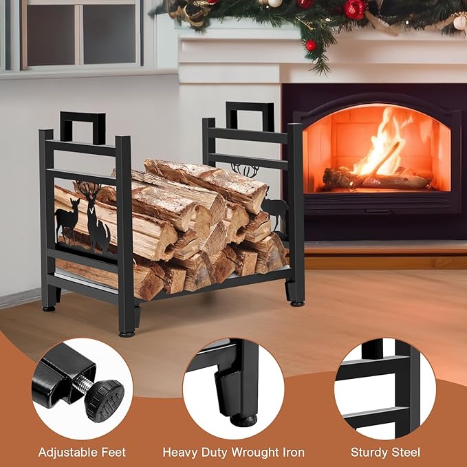 INNO STAGE Firewood Log Rack, Iron Wood Lumber Storage Holder for Fireplace, Heavy Duty Log Storage Bin for Firepit Stove Accessories Indoor - Perfect Construction - No Any Screw to Install