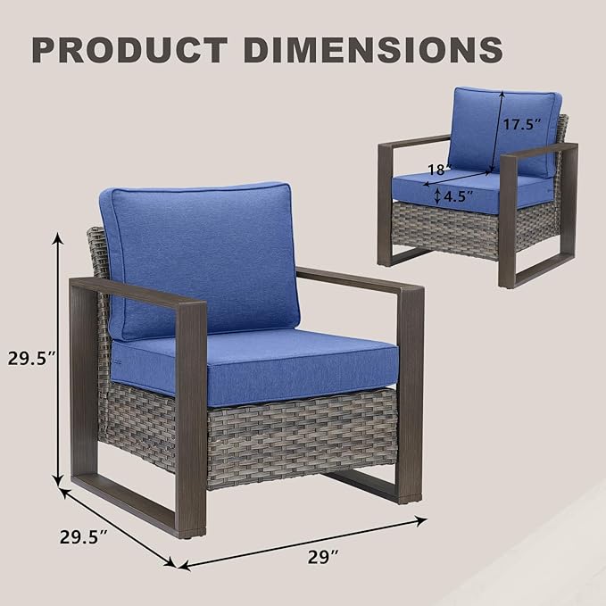 Rilyson Wicker Outdoor Patio Chairs Set of 2, Rattan Patio Furniture Chairs with Sturdy Frame,All-Weather PE Wicker,Wide Armrest,Deep Seating and Thick Cushions for Deck Porch Garden(Mixed Grey/Blue)