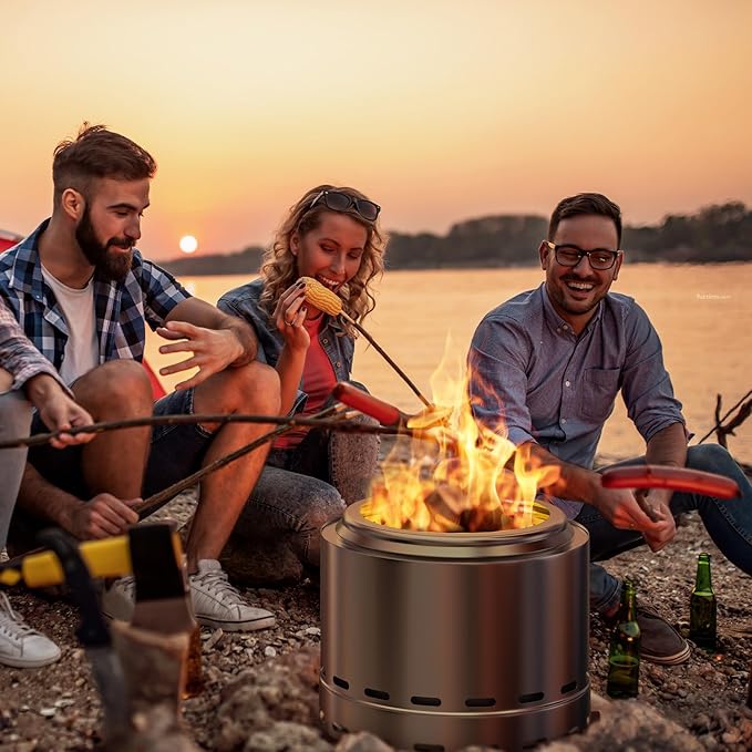 ROOMTEC 19.5" Smokeless Fire Pit, Portable Wood Burning Firepit with Stand and Bag, Easy Clean Bonfire with Removable Ash Pan, Low Smoke Fireplaces for Camping, Patio and Outside