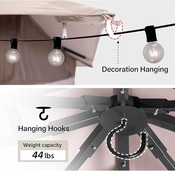 LAUSAINT HOME Outdoor Patio Gazebo 8'x8' with Expansion Bolts, Heavy Duty Party Tent & Shelter with Double Roofs, Mosquito Nettings and Privacy Screens for Backyard (Khaki)