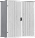 Devoko 5 x 3 Resin Outdoor Storage Shed with Floor - Waterproof Plastic Outdoor Tool Cabinet with Lockable Doors for Patio Furniture, Pool Accessories, Garden Tools (Light Gray)