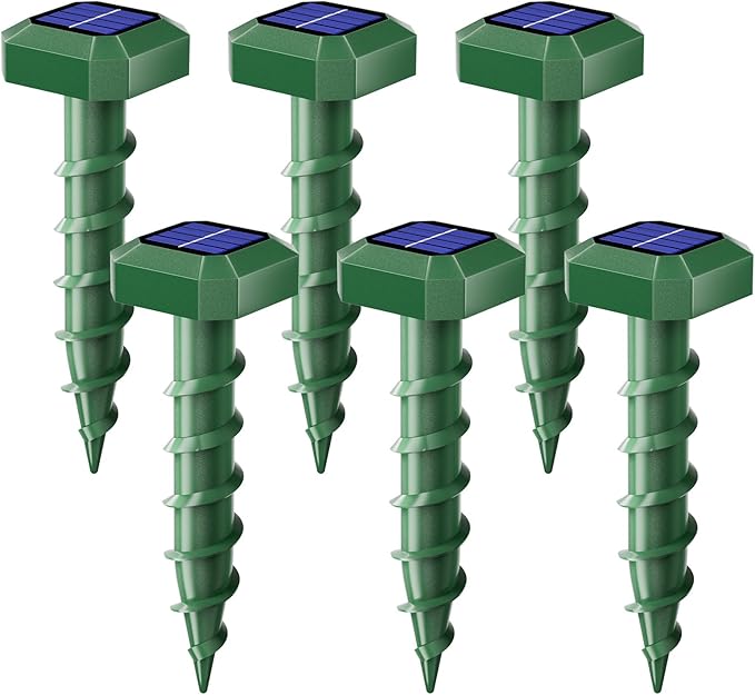 Mole Repellent Solar Powered 6 Pack,Ultrasonic Gopher Repellent,IP 65 Waterproof Outdoor Sonic Deterrent,Effective Get Rid of Snake Vole, Chipmunk Skunk Groundhog,Family & Pet Safe