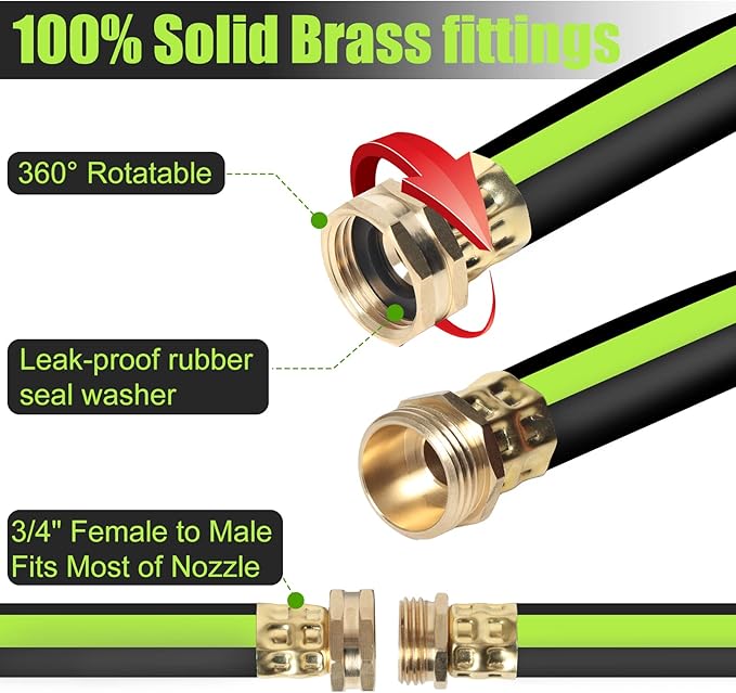 SYEENIFY Kink Free Garden Hose 100ft 5/8", Heavy Duty Hybrid Water Hose, Ultra Durable Flexible Rubber Hose with Sprayer Nozzle,Leakproof Yard Outdoor Hose with Brass Solid Connector