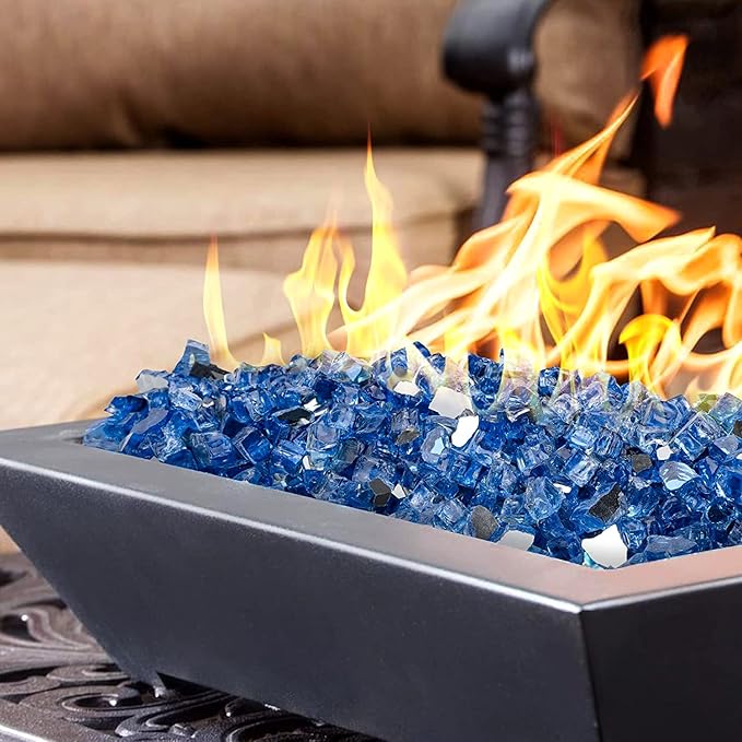Onlyfire 10 pounds Fire Glass for Propane Fire Pit and Gas Fireplace, 1/2 Inch Reflective Firepit Glass Rocks for Fire Pit Table and Fire Bowl, High Luster Pacific Blue