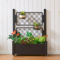 Metal Planter Box with Trellis and Wheels, 50" Hx38 Wx14 D Large Outdoor Garden Planter for Climbing Plants, Vegetables & Vines, Includes Drainage Holes and Privacy Screen, Black