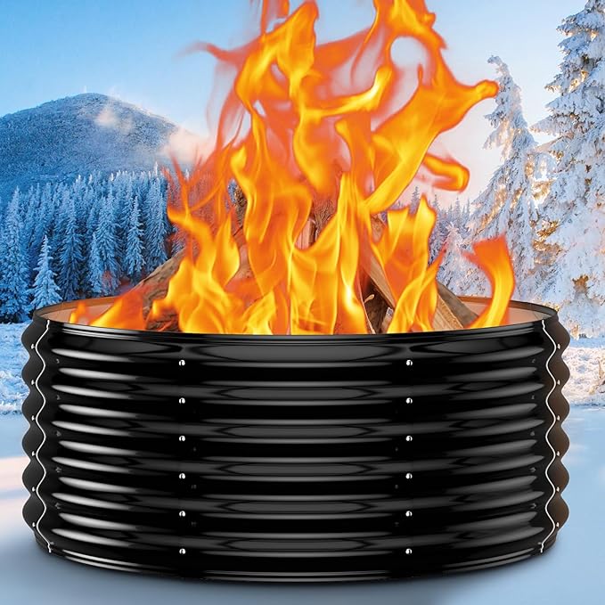 32 Inch Outdoor Fire Pit Ring,17'' Taller High Heat Resistant Wood Burning Firepit & Fireplace for Outside, Heavy Duty Galvanized Steel Fire Pits Bowl for Backyard Bonfire, Patio, Camping, Round