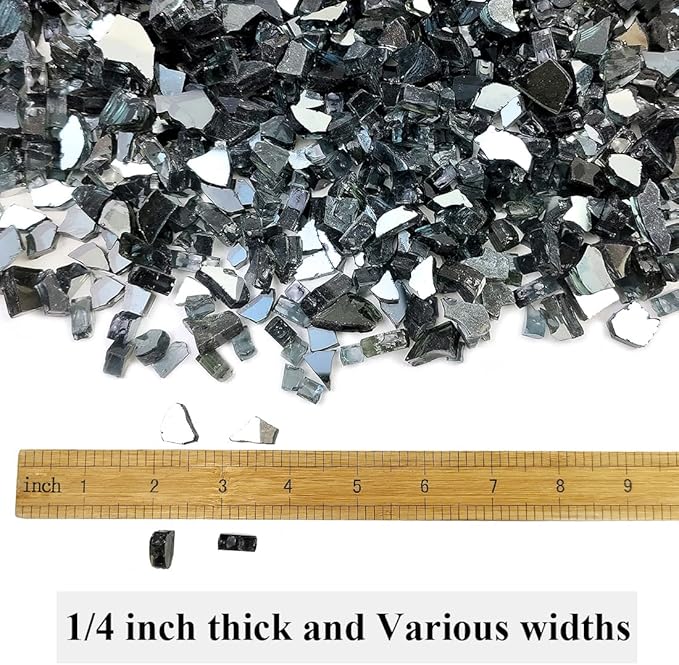 Fire Glass for Propane Fire Pit, 1/4 Inch High Reflective Fireplace Glass Rocks for Fire Pit Table, 20 lbs Fire Pit Glass Rocks for Outdoor Fire Table and Landscaping, Black Reflective