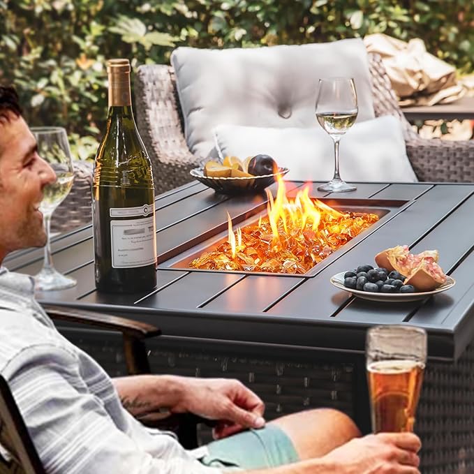 GRISUN Golden Amber Fire Glass for Fire Pit - 1/2 Inch 20 Pounds Tempered Glass Rocks for Natural or Propane Fireplace, Safe for Outdoors and Indoors Firepit Glass