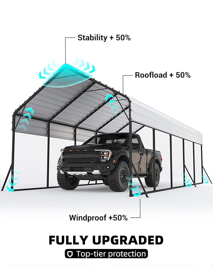 GarveeLife 13 ft x26 ft x11 ft Oversized Metal Carport, Steel Heavy Duty Car Ports for All-Weather, Tall Carport for Full-Size Pickup Trucks, Boats, and Tractors, N.W. 780 LBS