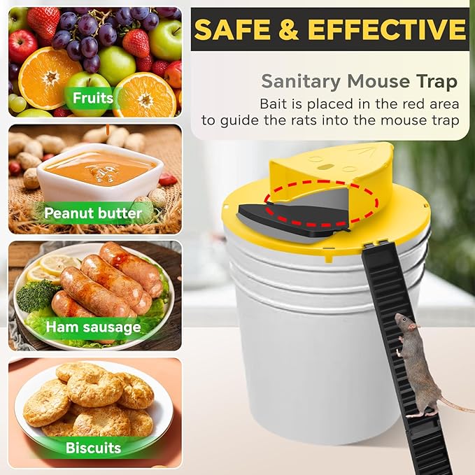 Mouse Trap Bucket Lid, 5 Gallon Bucket Lid Mouse Rat Trap, Multi-Catch, Auto Reset, Reusable Mice Trap Lid for Indoor Outdoor Use (4)