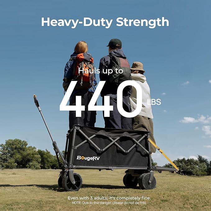 BougeRV Electric Utility Wagon with 133Wh Battery, Foldable Garden Cart, 4" All-Terrain Outdoor Motor-Driven Wagon for Slopes up to 15°, Ideal for Camping, Gardening (Battery Charger NOT Included)