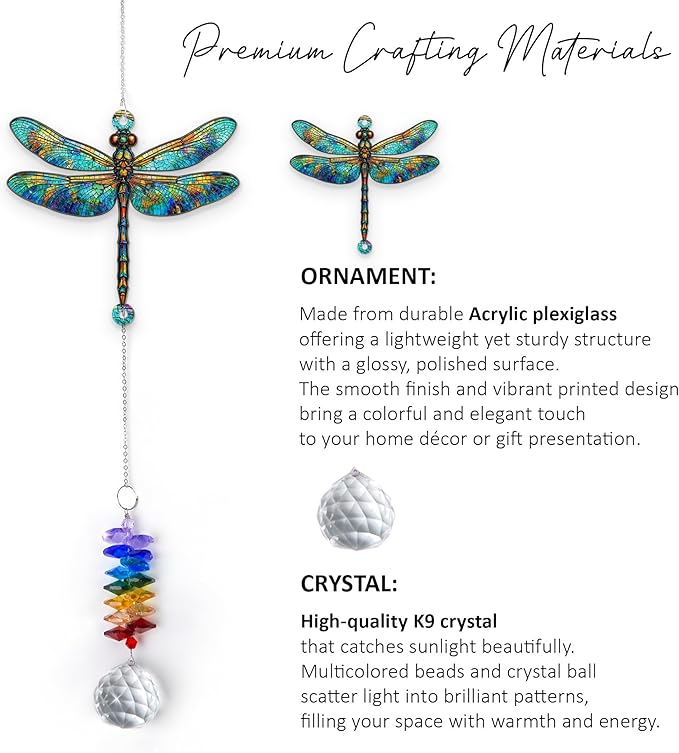 GIFTELIX Christmas Ornaments - Dragonfly Gifts - Dragonflies Decor - Christmas Birthday Gifts for Women, Men - Dragonfly Suncatcher - Remembrance Ornament - Rainbow Maker - Hanging Decor