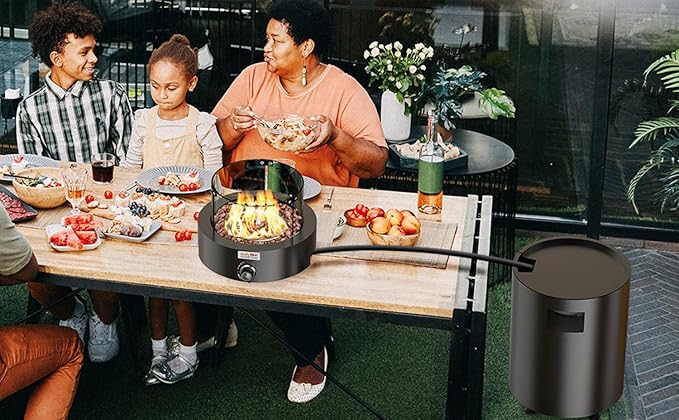 ONLYFIRE OUTDOOR LIVING Detachable Gas Fire Pit with Lava Rocks, Glass Shield & Wheels, Smokeless Propane Fireplace with Hose for Patio Backyard Camping RV Tailgating Restaurant Beach, Round, #FP034
