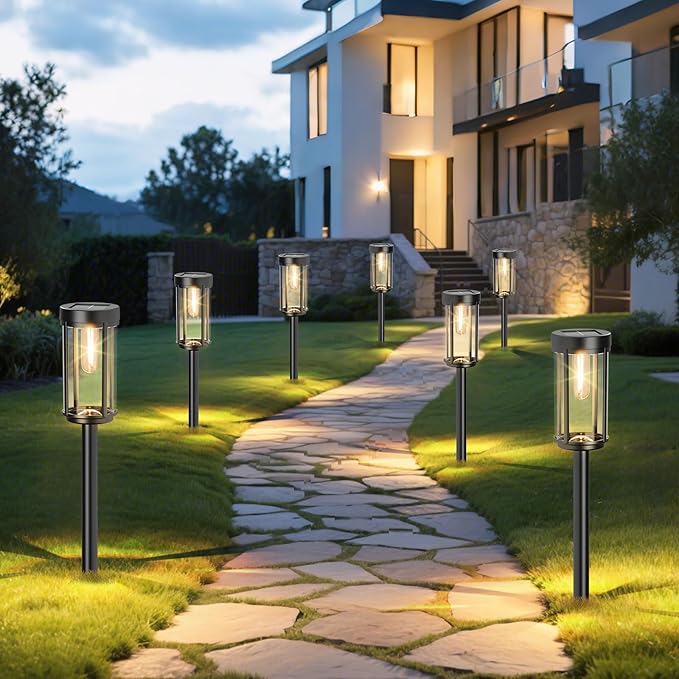 2 Pack Solar Lights Outdoor Waterproof for Garden Walkway Pathway Lawn Yard Decorative Modern Landscape Lighting. (Warm White Light, 2)