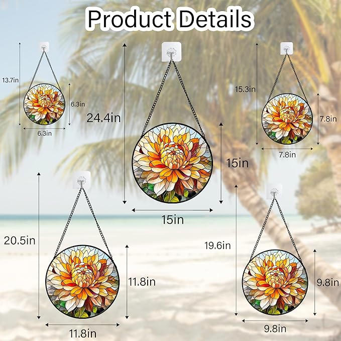 CRISGIF Stained Glass Window Hanging - Chrysanthemum Suncatcher for Doors Garden Patio Birth Flowers Sun Catchers Decor Christmas Mother's Day Birthday Gifts for Women Men Mom Nana Friend 9.8 in