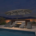 PURPLE LEAF 14ft Patio Market Umbrella with Solar LED and Base Double-Sided Rectangle Outdoor Table Sun Umbrellas with Crank for Pool Beach Deck Backyard Light Gray