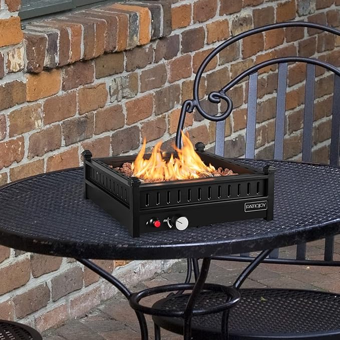 Tangkula Portable Tabletop Propane Fire Pit, Patiojoy 40,000 BTU Table Top Fireplace with Simple Ignition System, Adjustable Flame, Square Propane Firepit Bowl for Outdoors, Fit 2" Umbrella Hole Table