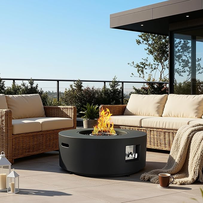 TLGREEN 30in Propane Fire Pit Table Set,2 in 1 Round Patio Table,50,000 BTU,Rain Cover,Outdoor Gas Firepit,304 Stainless Burner,Adjustable Legs, Blue Glass for Backyard, Garden,Pool,Balcony,Dark Gray