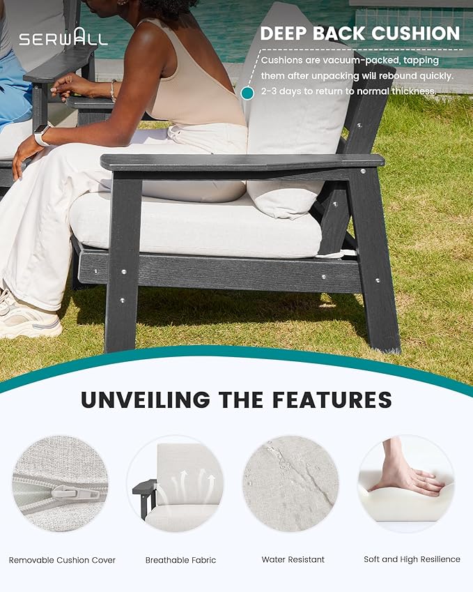 SERWALL HDPE Outdoor Patio Loveseat, Grey Frame and Khaki Cushion
