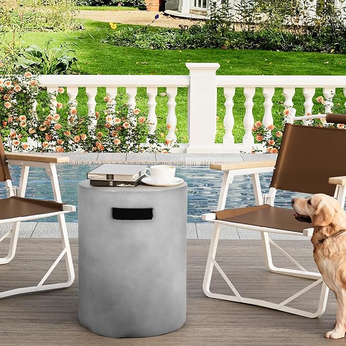 Propane Tank Cover Table, 16 X 20 inch Round Outdoor Propane 20 LB Tank Storage Box Hideaway with Side Handles Tank Holder for Outside Patio Backyard, Grey