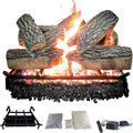 24" Premium Gas Logs - Remote Control Kit Included - for Natural Gas Vented Fireplaces - Blazing Oak Design (Logs + Remote Light Kit)