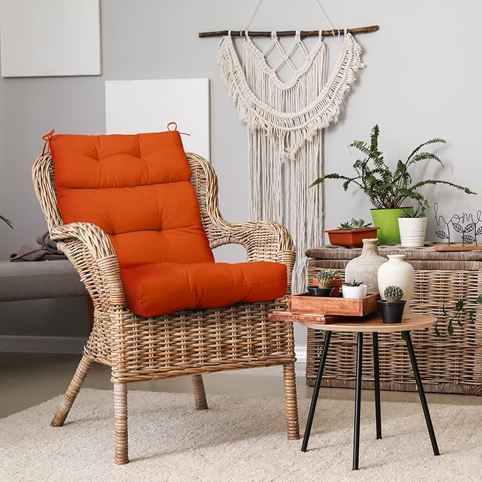 EAGLE PEAK Tufted Outdoor/Indoor High Back Patio Chair Cushions, Set of 2, 46'' x 22'', Burnt Orange