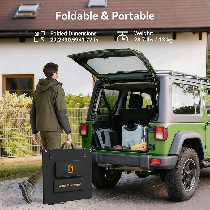 400 Watt Portable Folding Solar Panels IP68 Waterproof ETFE Coating 41V MC4 Output for Power Stations Solar Generator Camping Off-Grid RV Emergency Backup Hurricane