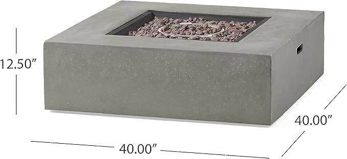 Propane Fire Pit Table, 40 Inch Firepits for Outside, Square Gas Fire Pit for Outside Patio, Propane Fire Table, 50000BTU, Light Grey