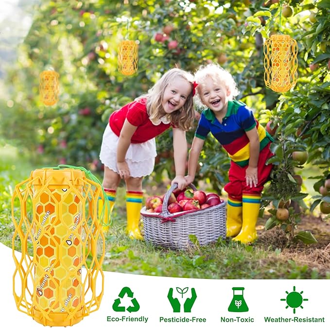 2 Pack Upgraded Wasp Trap Outdoor Hanging, Carpenter Bee and Hornet Catcher, Reusable Yellow Jacket Trap with Bait Reservoir, Bee Killer and Wasp Catcher for Outside (Orange)