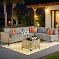 Outdoor Sectional Patio Furniture Set with Glowing Table,7 Pieces Wicker Conversation Sets L Shaped Couch Out Door Sofa Set Outside Furniture for Garden Deck Yard Porch,Dark Grey