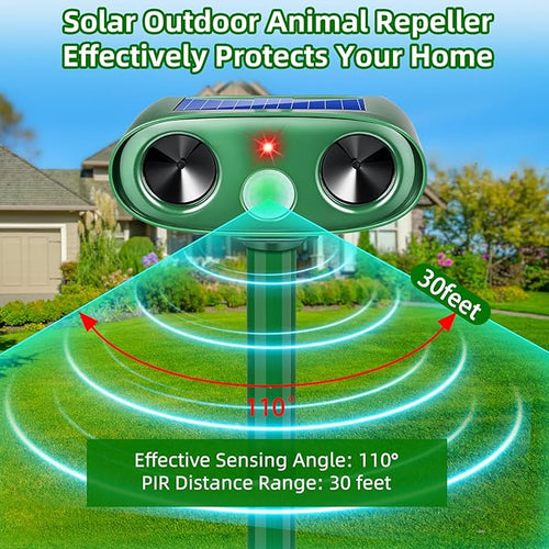 2 Pack Solar Ultrasonic Cat Repellent Outdoor, Waterproof Solar Animal Repellent for Garden, Ultrasonic Deer Deterrent Devices for Yard Lawn to Scare Rabbit, Dog, Squirre, Raccoon, Skunk (2)