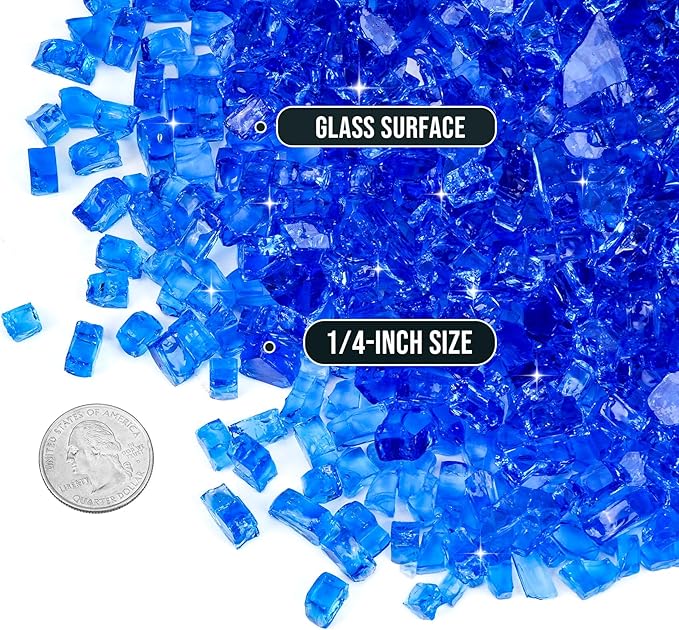 Skyflame High Luster 10-Pound Regular Fire Glass for Fire Pit Fireplace Garden Landscaping Cobalt Blue 1/4" Size